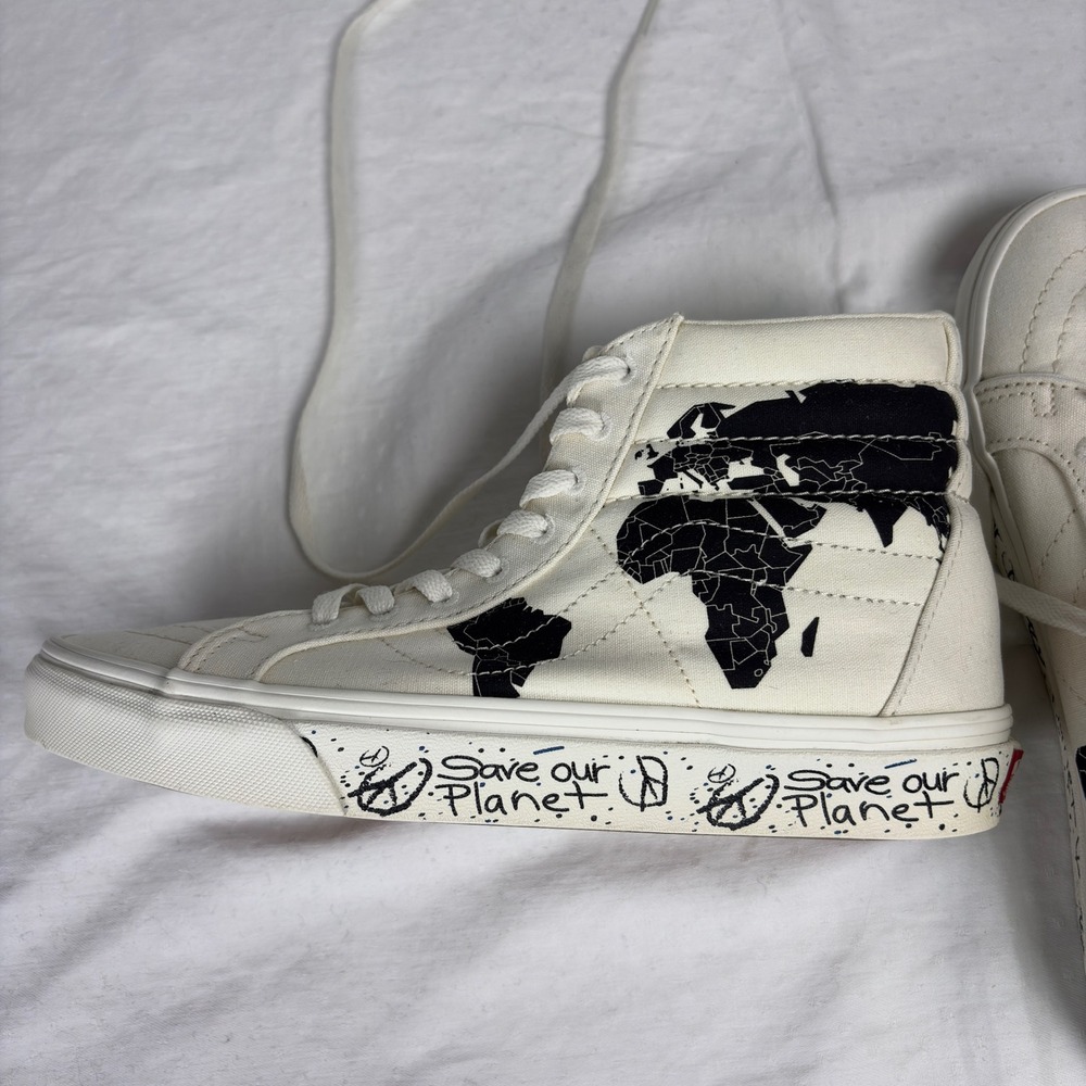 Vans Sk8-Hi Save Our Planet Reissue White World Map Sneakers Mens 7.5 Womens 9 - Picture 12 of 12